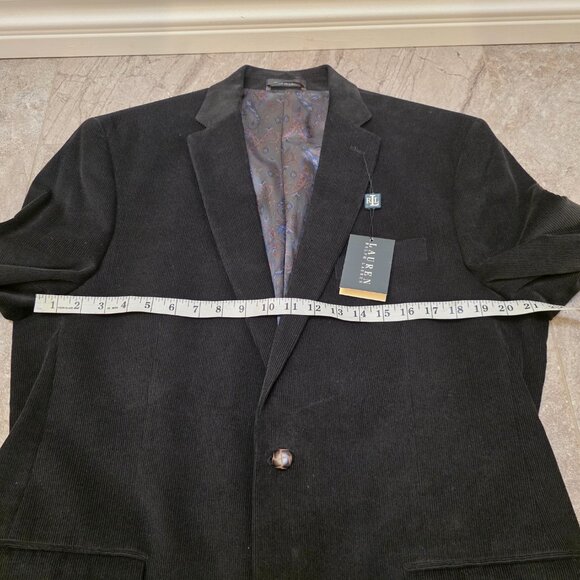 Vintage Polo Ralph Lauren Corduroy Blazer Mens 44L Black Leather Elbow Patches - Picture 11 of 11